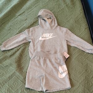 Nike Kids Light Gray Hoodie and Shorts Set